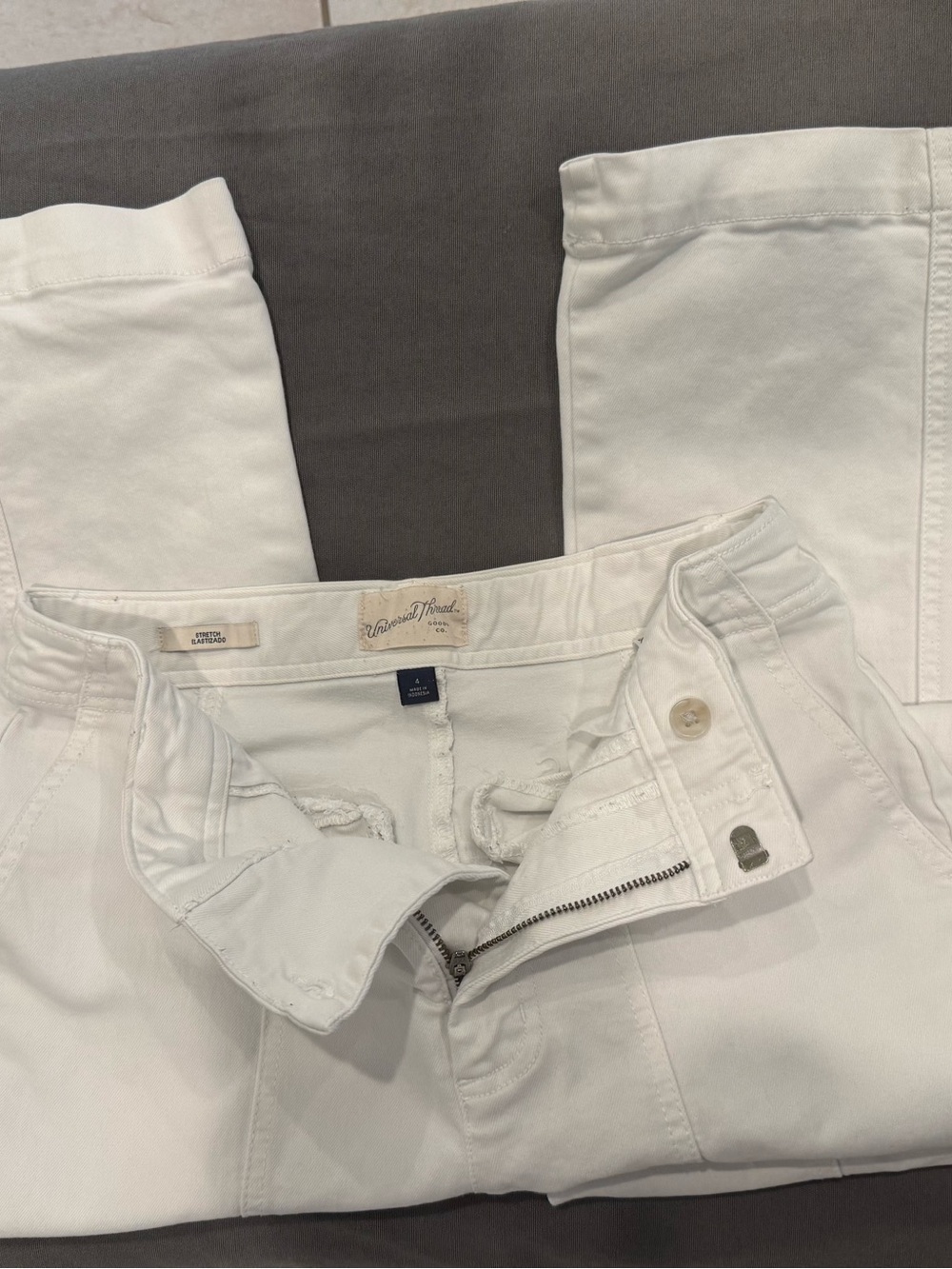 Universal Thread Womens White Stretch Elastizado Wide Leg Jeans Boho Size 4